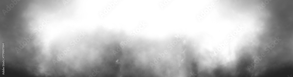 Fototapeta premium Gray Smoke cloud particles isolated on transparent empty background. realistic smoke fog overlay. Realistic dry ice smoke clouds fog overlay template.