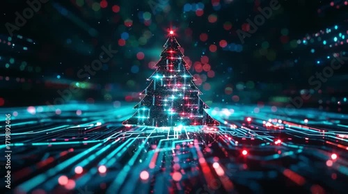 Cybernetic Christmas Tree on a Digital Circuit Board (AI Generated)