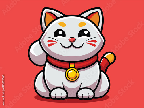 Traditional Asian Lucky Cat Mascot Art