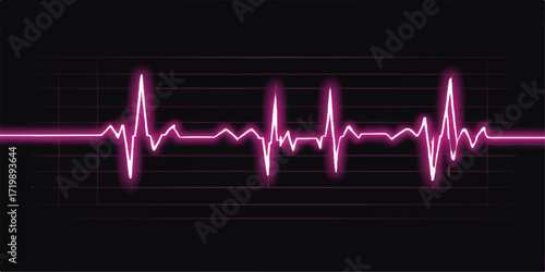 Green digital ECG cardiogram line on a monitor showing a patient's heartbeat pulse and rate for medical health
