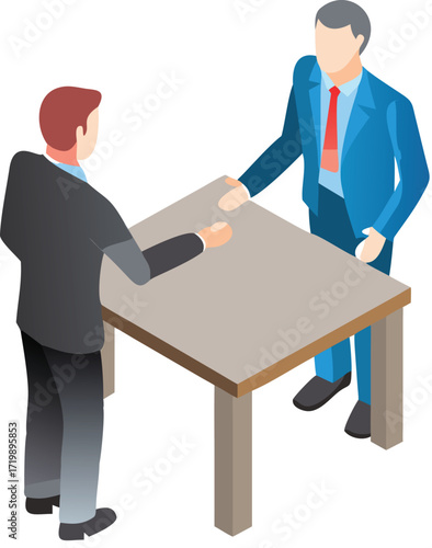 Two suited businessmen shake hands, a symbol of successful corporate teamwork