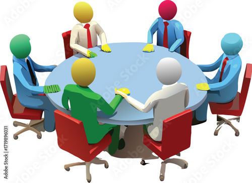 A team of diverse business people is engaged in a successful meeting, presenting a concept on a computer
