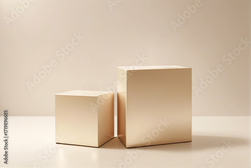 Product Display and Business Concept. Geometric podiums platform on Creamy champagne background