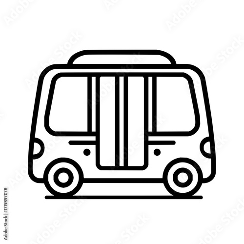 Simple line drawing of a bus with sliding doors and round headlights on a white background design view
