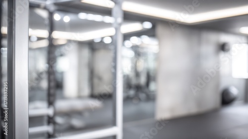 Fototapeta Naklejka Na Ścianę i Meble -  Modern fitness space featuring a single weight rack with clean lines, metallic surfaces, and soft overhead lighting.