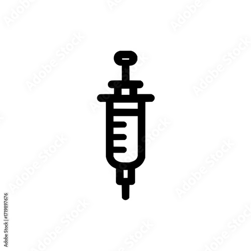 Illustration of a black outline syringe with visible volume markings and plunger on a white background
