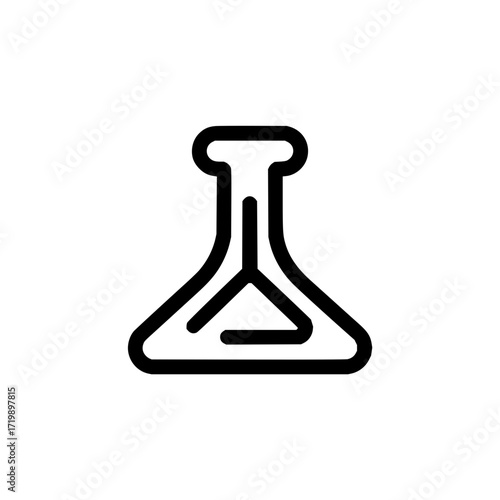 Illustration of a black outline of a laboratory flask with a triangle inside on a white background
