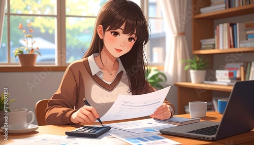 Young woman studying at a desk