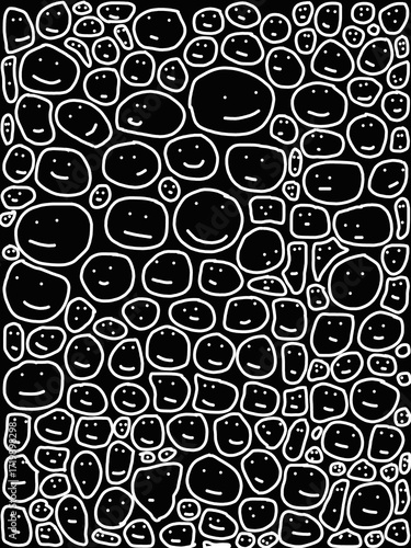 Doodle emoji cartoon hand drawn line white on black background