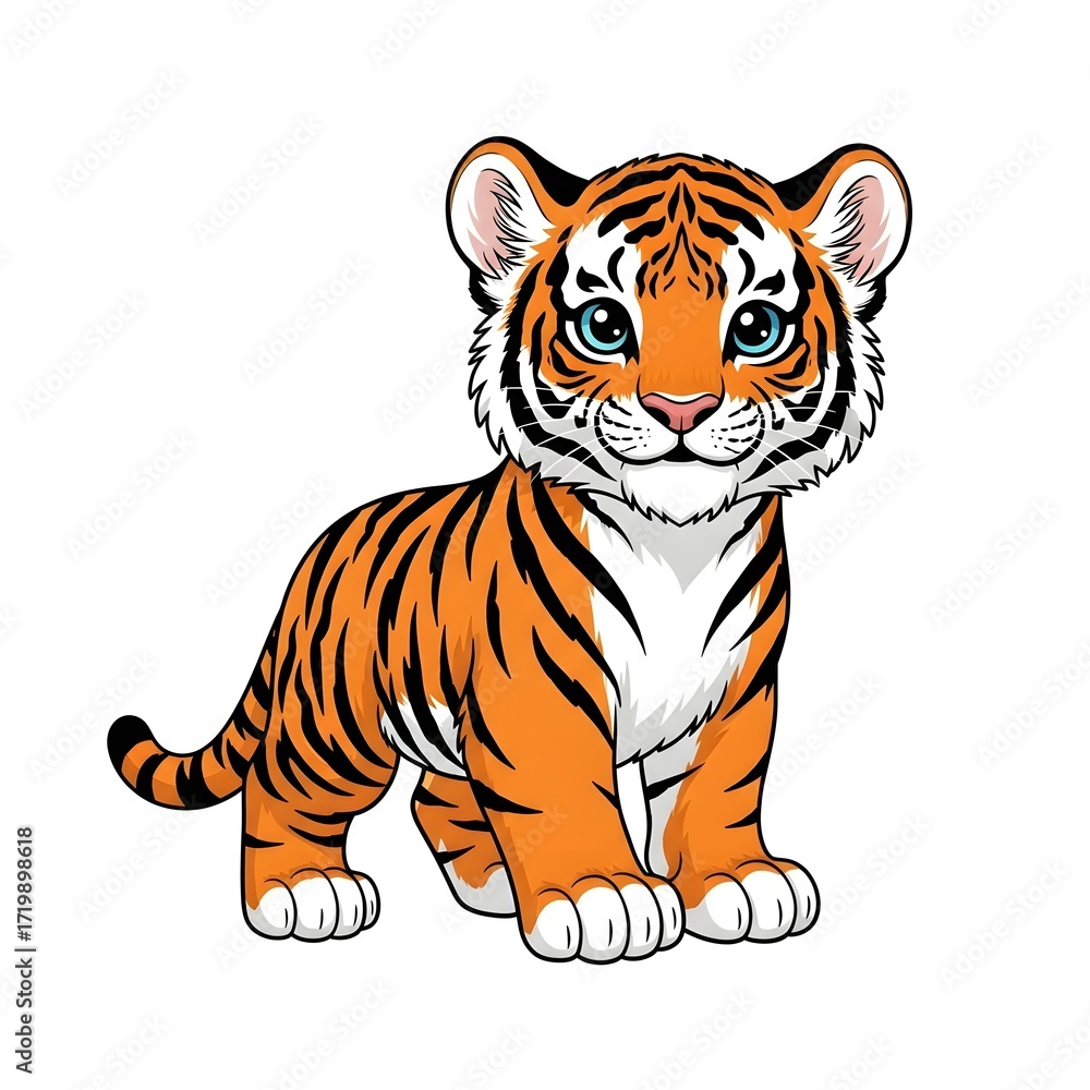 Obraz premium Cute cartoon baby tiger isolated on white background 4k video