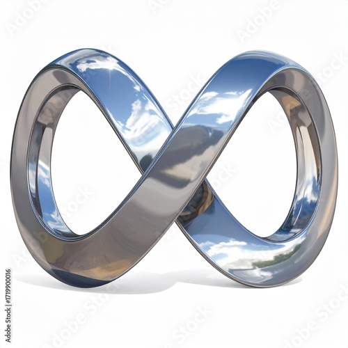 A sleek, chrome infinity symbol, representing endlessness, eternity, and boundless potential, casting a subtle shadow
