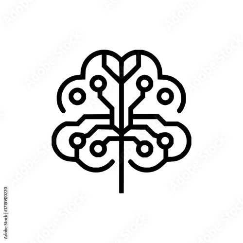 Stylized brain icon with circuit board design representing artificial intelligence and neural networks concept