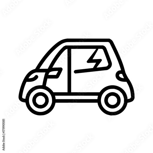 Illustration of a compact electric car with lightning bolt design on the side window panel icon