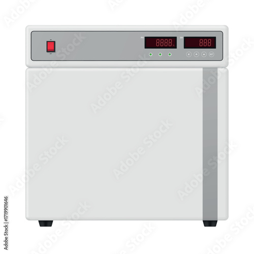 Illustration of a biochemical incubator for laboratory use with precise temperature control and monitoring functions