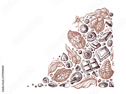 Cocoa hand drawn background Candy Sugar Sweet food