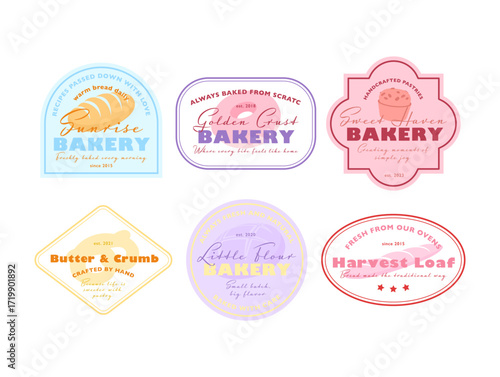 Vector logos for a bakery featuring various designs and styles created for brand identity