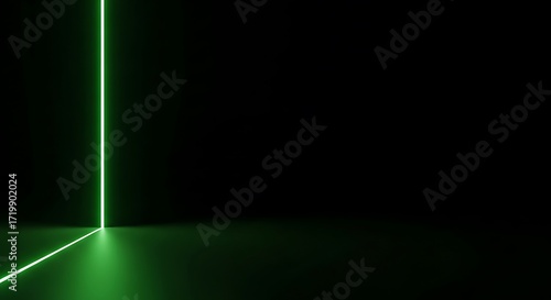 Elegant green neon light illuminating modern black space, great for technology concepts and futuristic backgrounds that add a vibrant touch to your designs