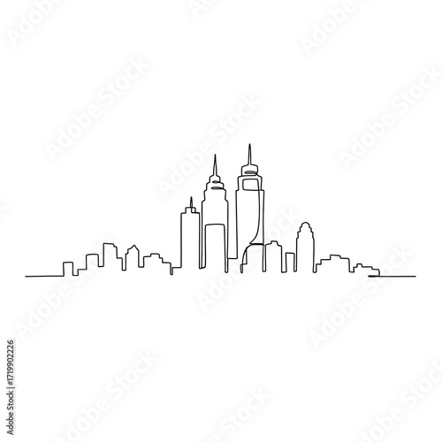 Line art silhouette of city skyline with skyscrapers  