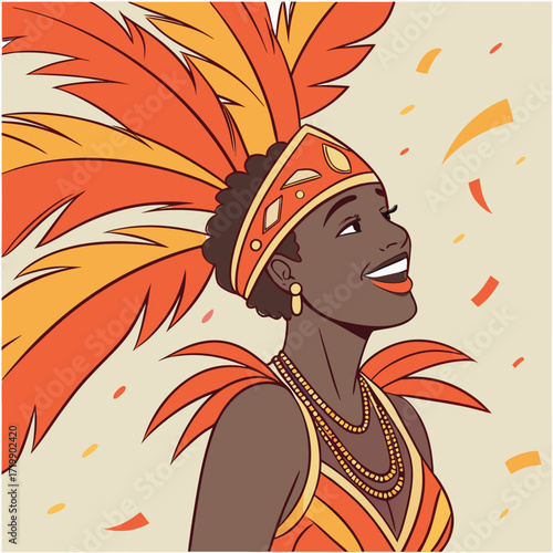 An illustration of a Brazilian Samba Dancer in a carnival costume, Adobe Illustrator Artwork