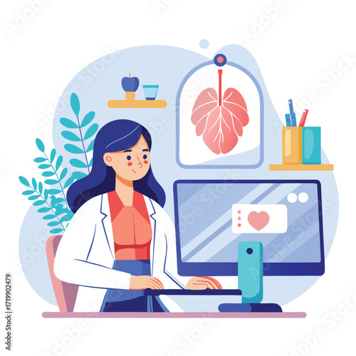 examination of lungs online woman at computer loo