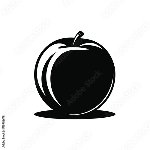 Simple silhouette of a ripe plum with stem on a white background