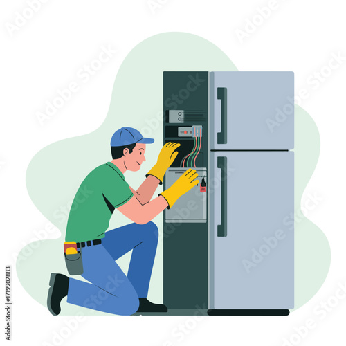 Repairman fixing refrigerator