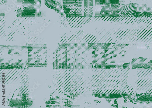 Glitch distorted geometric shape . Noise destroyed logo . Trendy cyber punk poster . Glitched frame .Grunge textured . Distressed effect .Vector shapes with a halftone dots screen print texture.