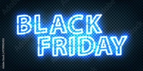 Vector neon sign for Black Friday isolated on transparent background.