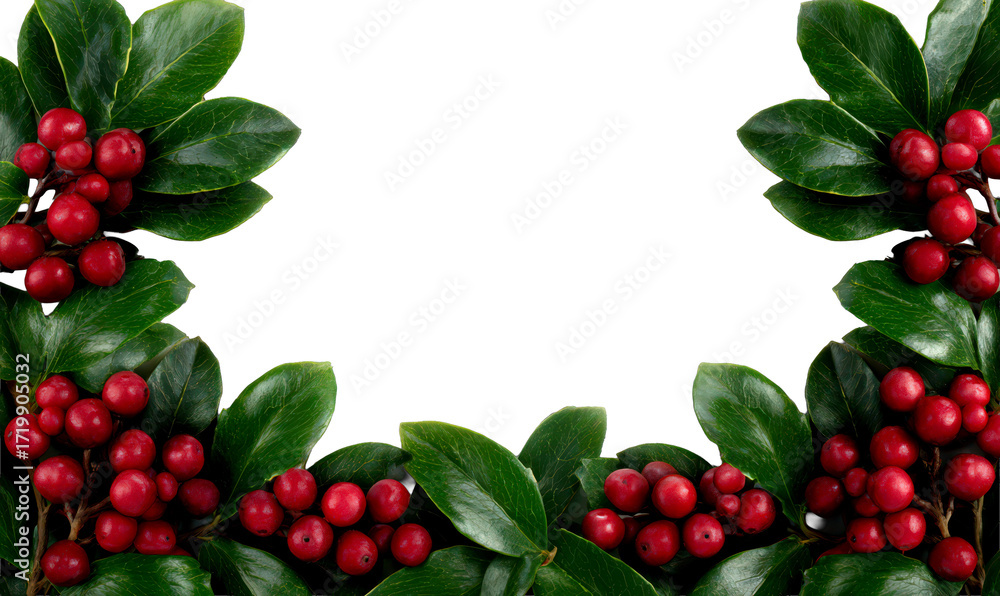Fototapeta premium Holly Garlands Frame Design for Christmas Celebrations Isolate on Transparent Background, cutout, png