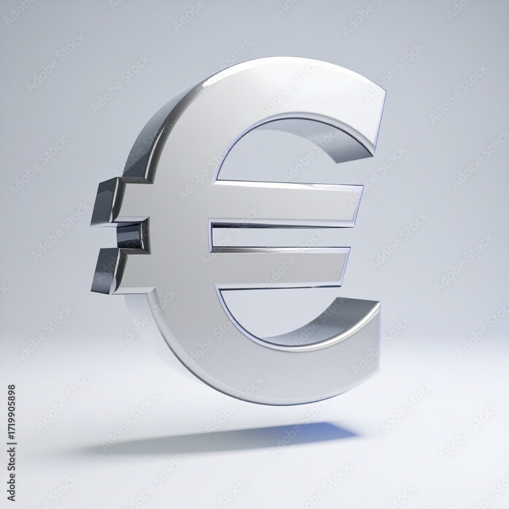 Obraz premium Gleaming silver Euro sign, a prominent symbol of European economic strength, global currency exchange, and financial prosperity, presented in a crisp 3D digital illustration