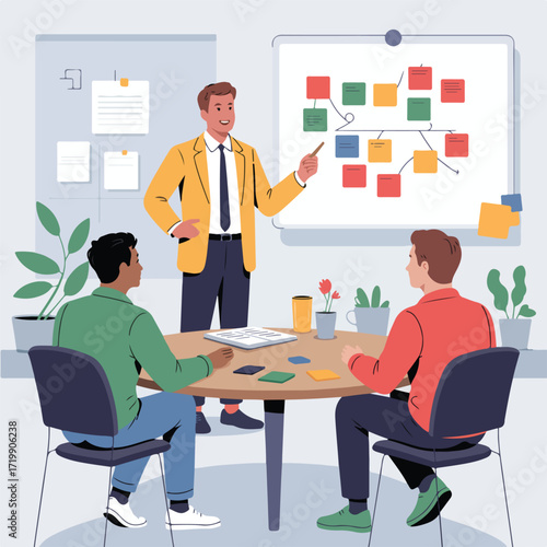 Business team brainstorms ideas during a meeting in the office room