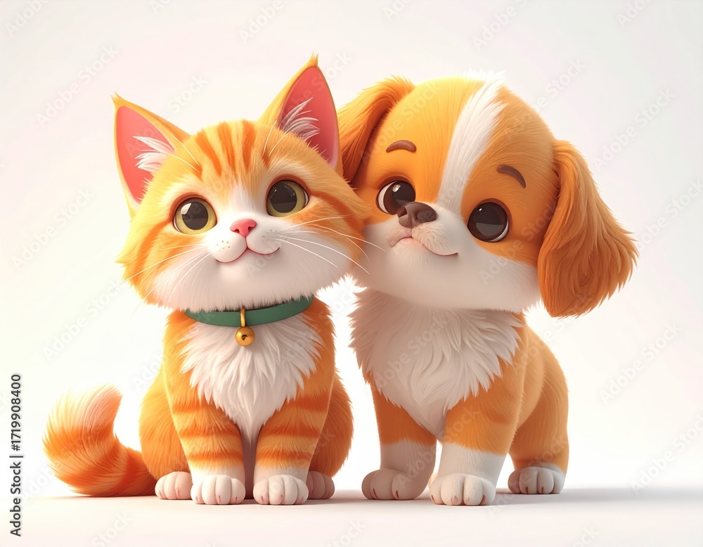 Fototapeta premium Cute cartoon cat and dog