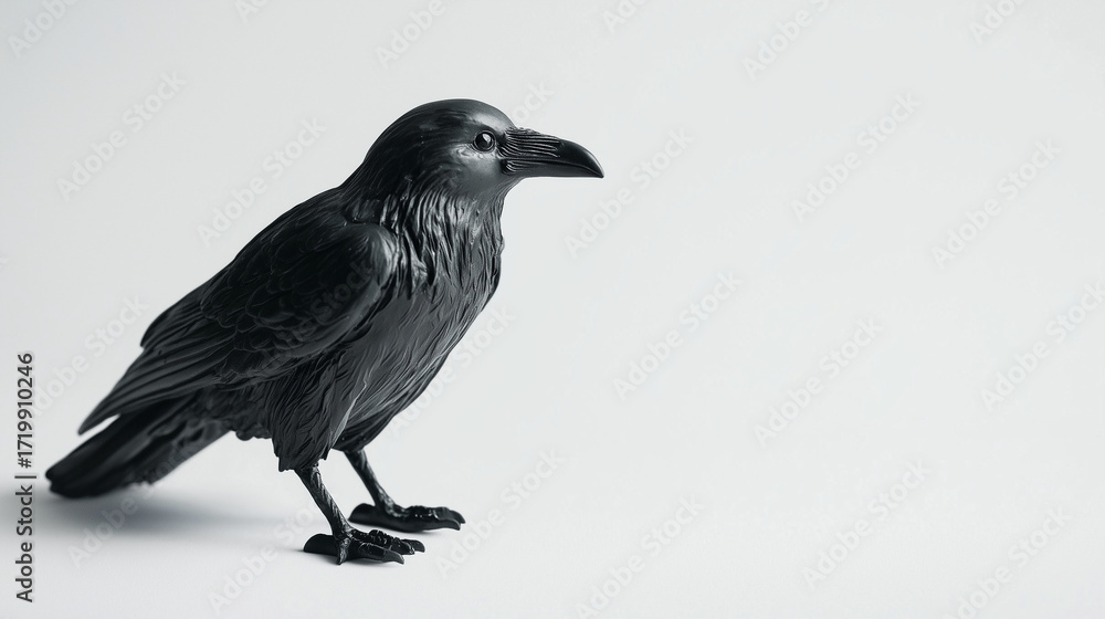 Fototapeta premium Raven figurine on a flat surface, space for copying.