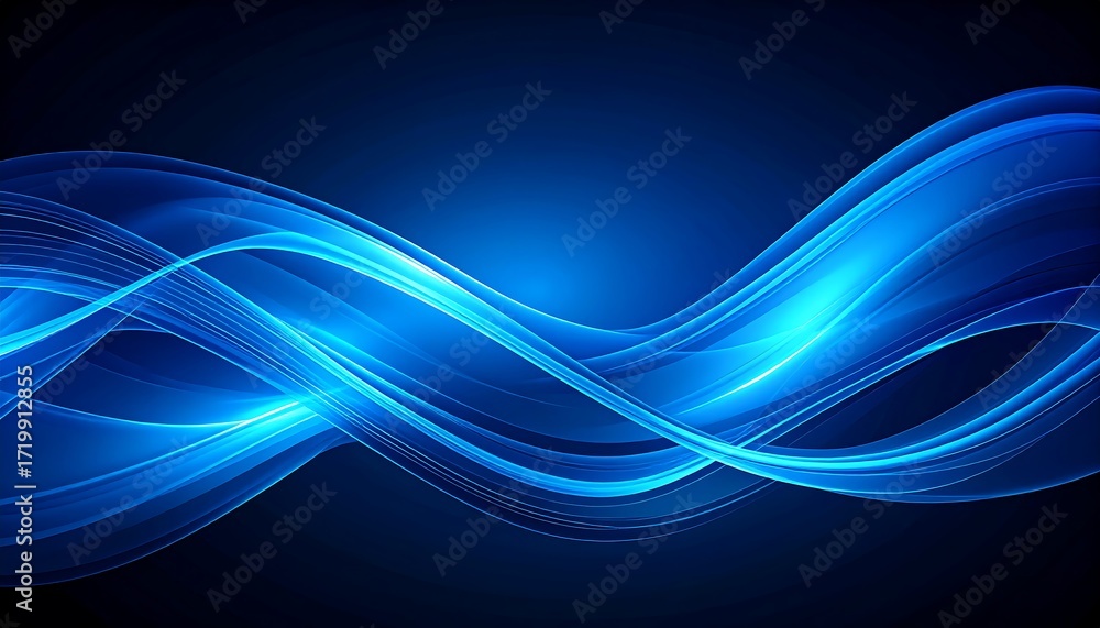 Naklejka premium A vibrant digital art piece featuring flowing, luminous blue lines against a dark background, creating a dynamic, ethereal effect
