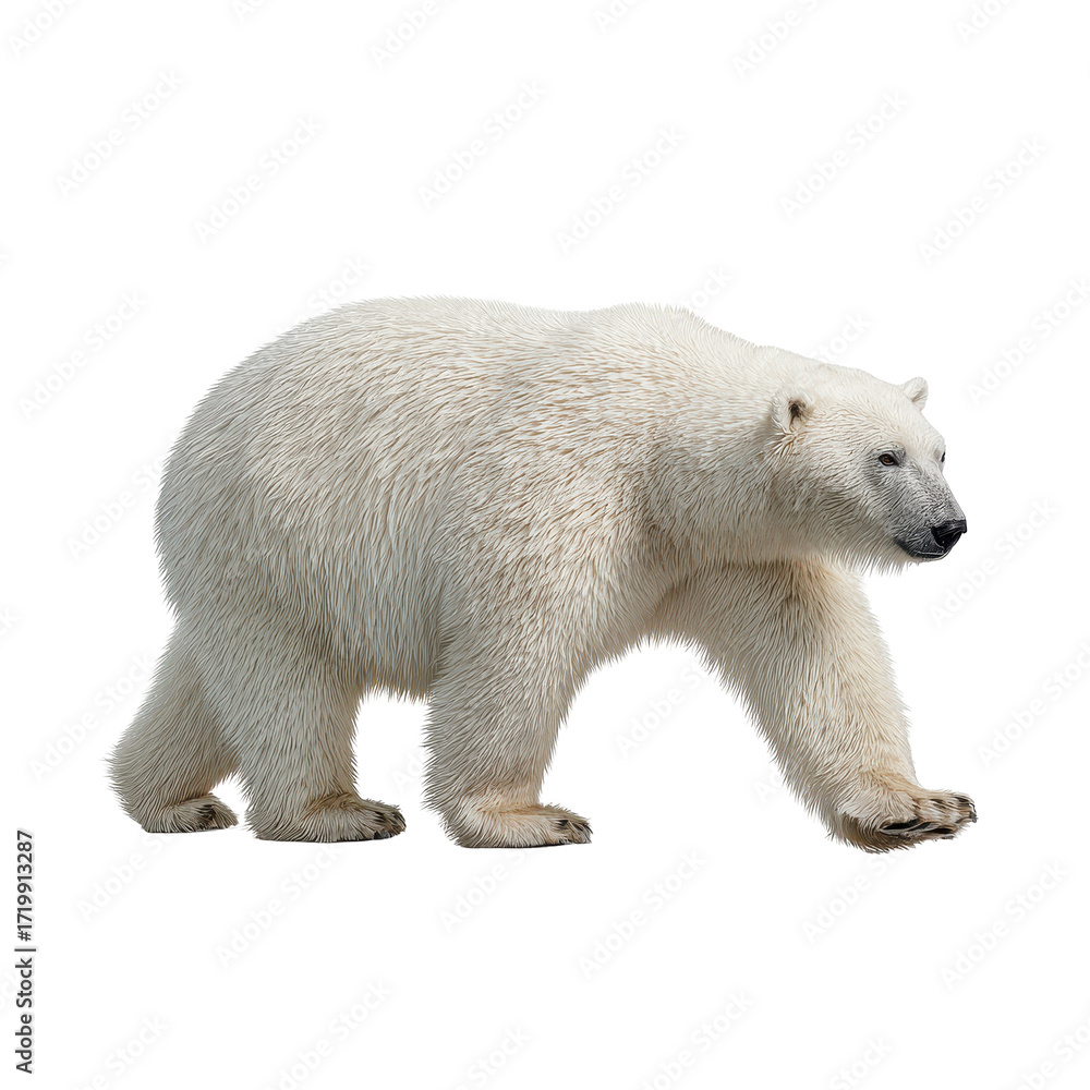 Fototapeta premium Polar bear walking on a snow-covered landscape in a natural habitat