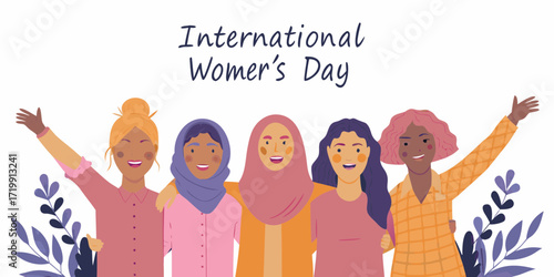 Diverse group of women celebrating international womens day with joy and unity illustration