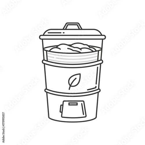 Electric food steamer line art icon for healthy cooking. Vector illustration of a multi-tier kitchen appliance for preparing diet meals