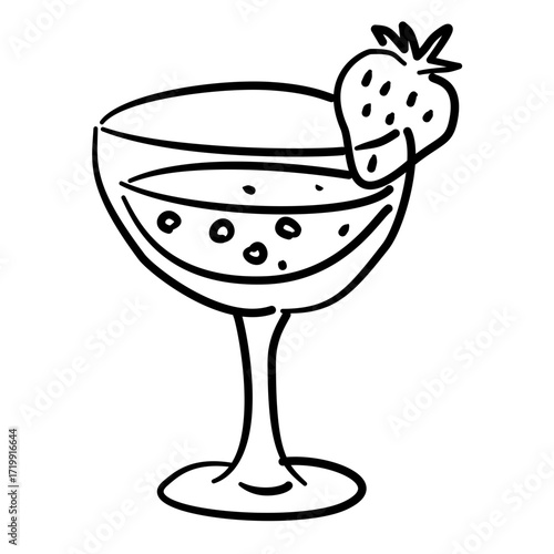 Strawberry champagne in coupe glass Line Art Illustration for Bachelorette Party Celebration Festive Drink Outline Drawing for Invitations Greeting Cards and Party Decor