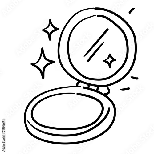 Mirror compact Line Art Illustration for Bachelorette Party Celebration Festive Drink Outline Drawing for Invitations Greeting Cards and Party Decor