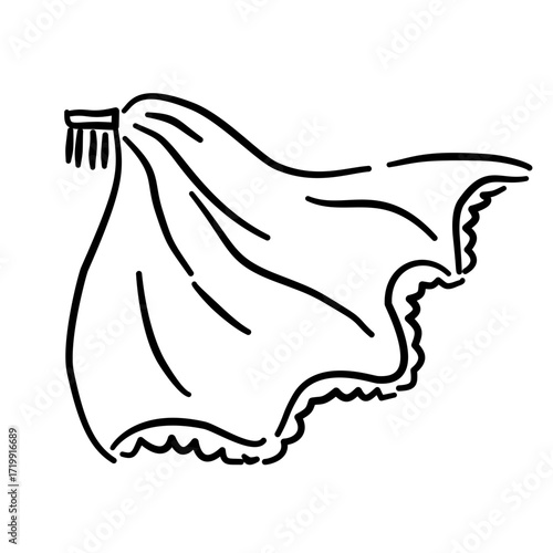 Veil flying in the wind Line Art Illustration for Bachelorette Party Celebration Festive Drink Outline Drawing for Invitations Greeting Cards and Party Decor