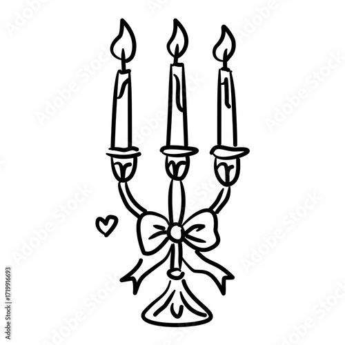 Candles with ribbons Line Art Illustration for Bachelorette Party Celebration Festive Drink Outline Drawing for Invitations Greeting Cards and Party Decor