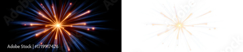 Colorful Symmetrical Firework with Glowing Trails of Light Display on Black and Transparent Background, cutout, png