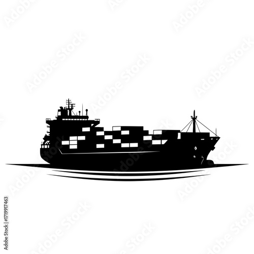 Container ship silhouette isolated on white background