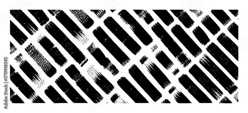Black Brush Strokes Pattern on White Background - Abstract Texture