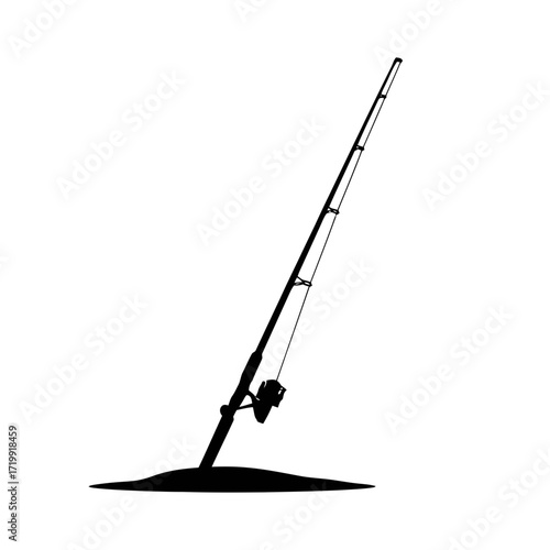 Fishing rod and reel silhouette isolated on white background