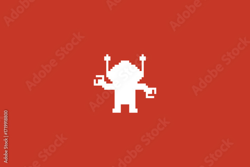 Cute pixel art cartoon robot or AI learn or learning skill with for education calculate chat bot robot vector character technology background 8 bit.