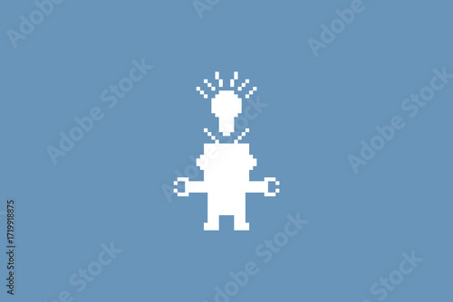 Cute pixel art cartoon robot or AI learn or learning skill with for education calculate chat bot robot vector character technology background 8 bit.