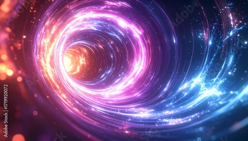 Vibrant Neon Light Tunnel with Swirling Energy and Bokeh Effects.