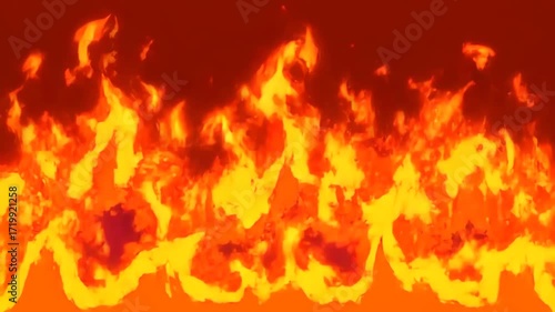Stylized 2D cartoon animation of a wall of intense burning fire flames in a seamless loop