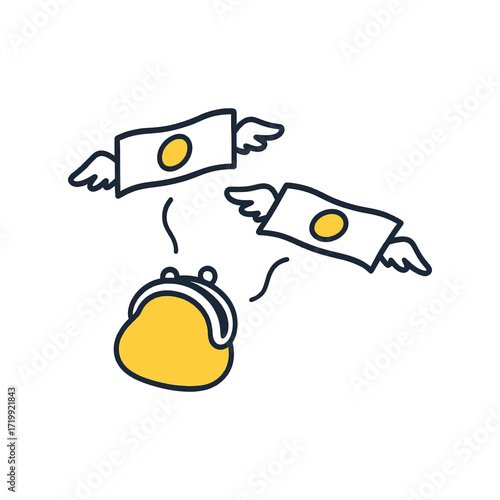 Flying Money Leaving Wallet Vector Illustration – Financial Loss and Expenses Concept